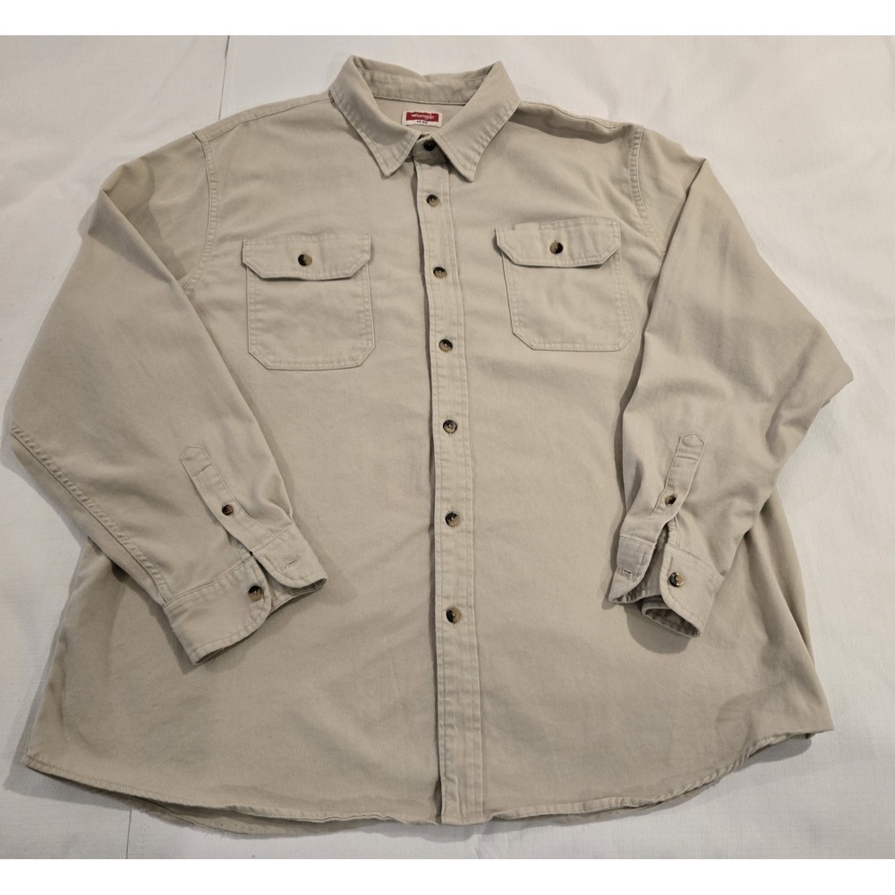 Wrangler Men's Khaki Denim Classic Western Button Down Long Sleeve Size 2XL